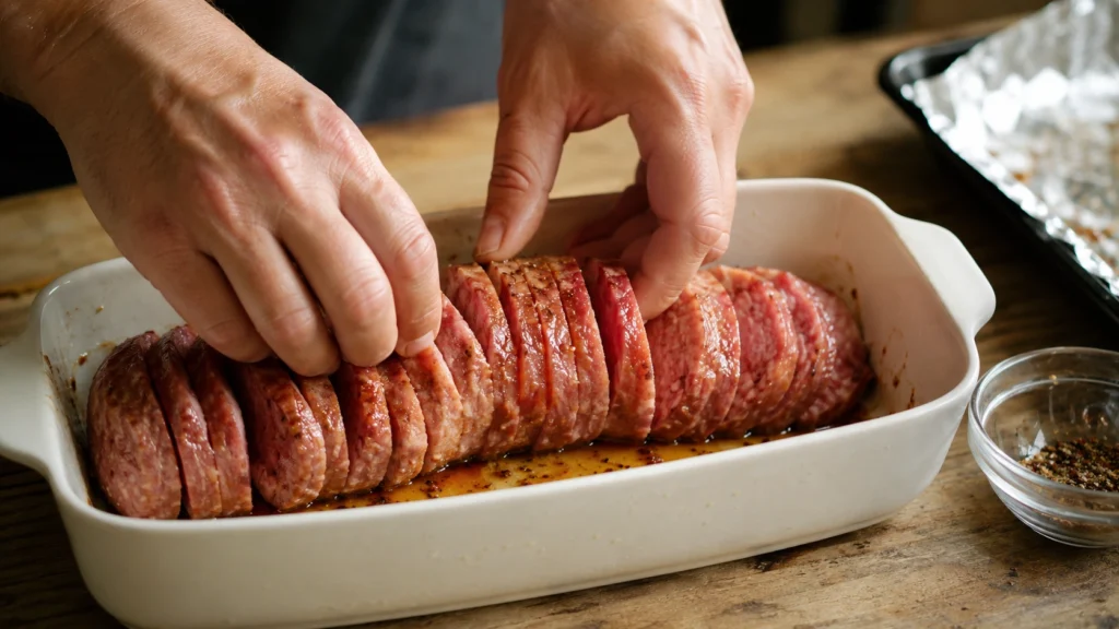 prepared baking dish baked salami recipe