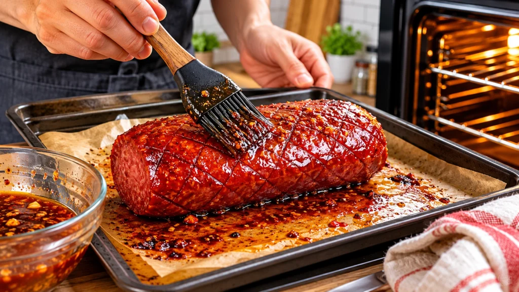 baked remove the salami and brush